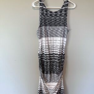 Athleta Black and White Ruched Body Midi Dress